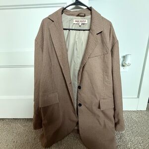 Free People Tan Checkered Blazer
